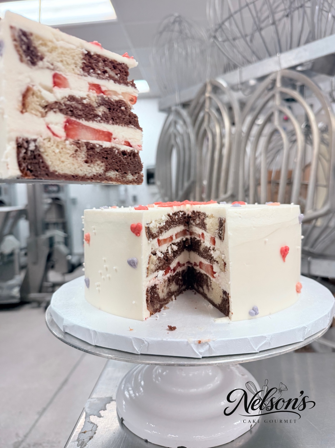 Marble cake interior with fresh strawberry filling